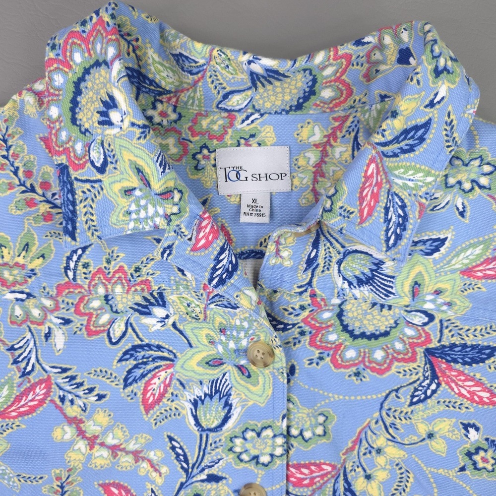 The Tog Shop Jacket Womens XL Blue Floral Print Cotton Button Front Preppy - Picture 2 of 14